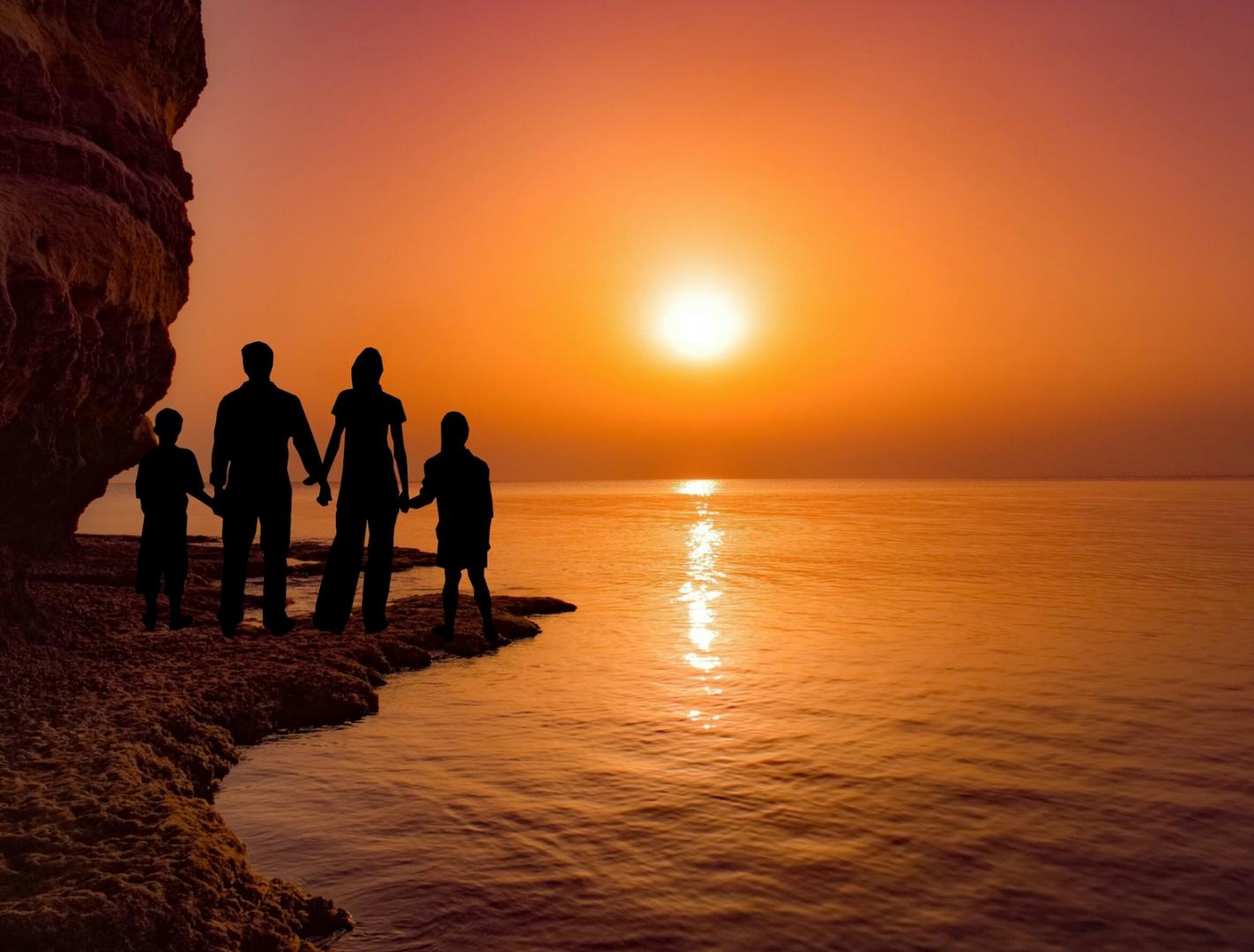Family holiday in Indonesia sunset